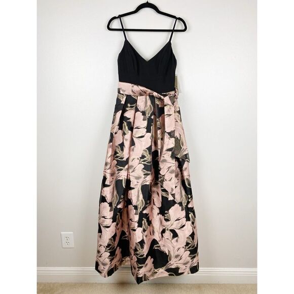 Eliza J Floral Jacquard Gown Style V-Neck Spaghetti Strap Dress Size 6 NWT - Picture 3 of 8